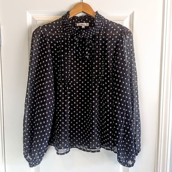 Sam Edelman Sheer Black Polka Dot Blouse - Picture 1 of 6